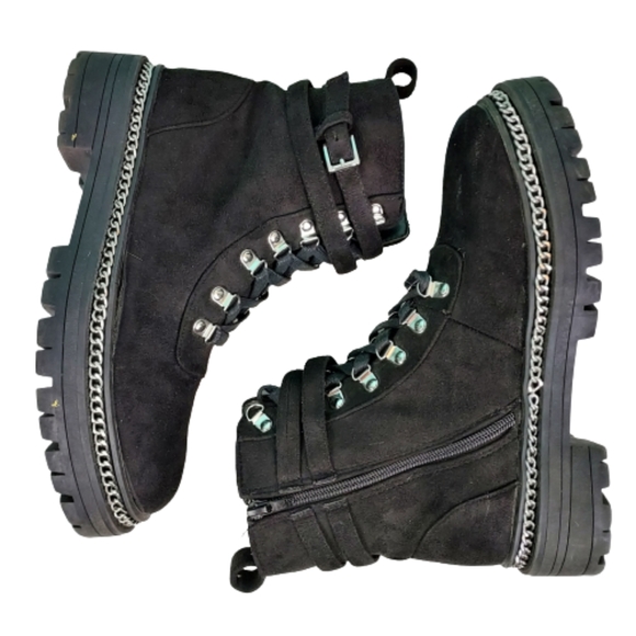 Charlotte Russe canvas combat boots with silver chain, women's size 8, black - Picture 7 of 10